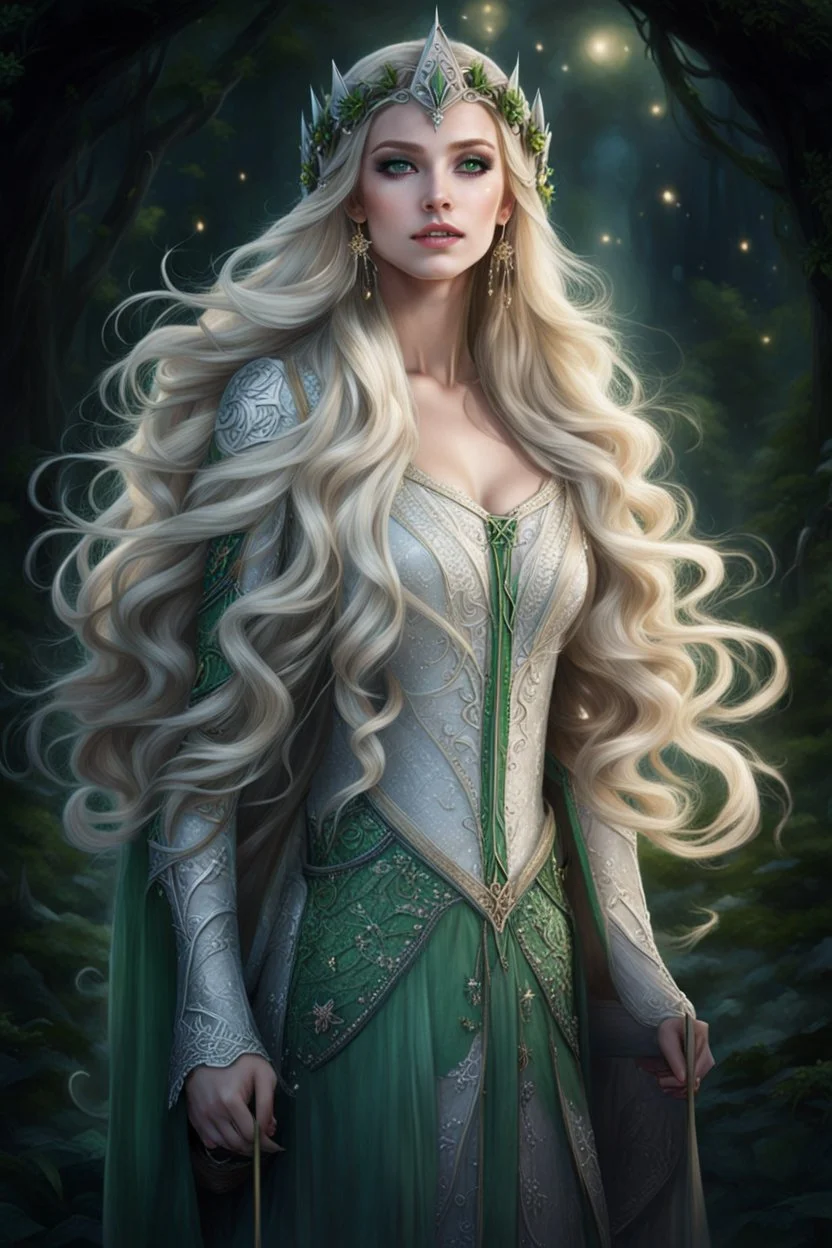 Green eyes, Very long hair. Rapunzel,beautiful ,flawless,long blonde hair,fairy crown, elven crown,sparkle,lily of the valleys,elven ears,pointed ears