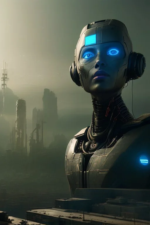 Beautiful portrait of black post-apocalypse robots in a cyberpunk city, sci-fi fantasy style, 8k,dark