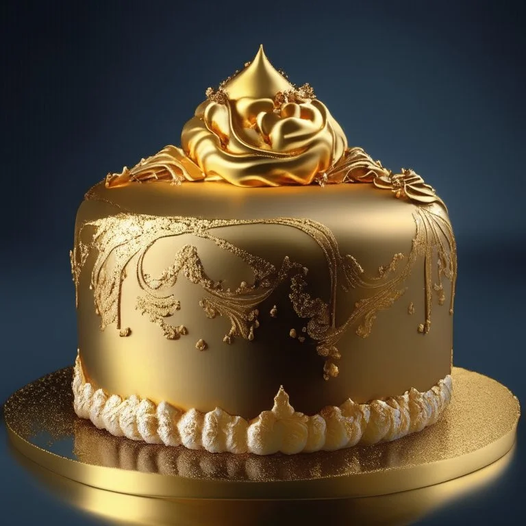 A picture of a cake with golden decoration