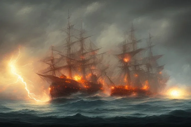 old ship fire lightning