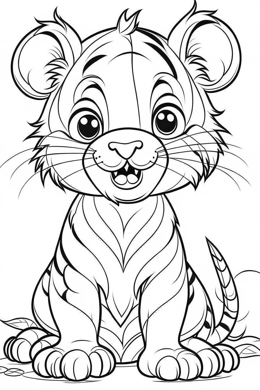 outline art for Tiger Cub coloring pages with sitch, white background, Sketch style, full body, only use outline, toddlers style, clean line art, white background, no shadows and clear and well outlined.