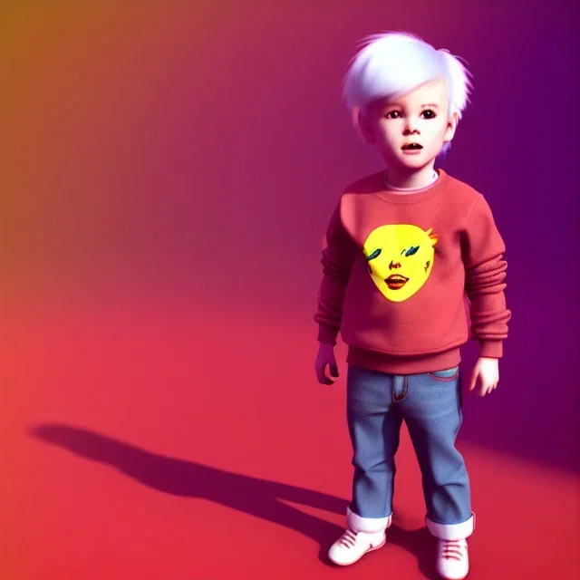 Andy warhol toddler, full body, bokeh, dramatic lighting, hyper realistic