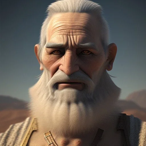 ancient old man in the desert wearing a robe, 3500 BCE, dramatic, dramatic lighting, volumetric lighting, hyperrealism, 8k, high quality, photorealistic, lot of details