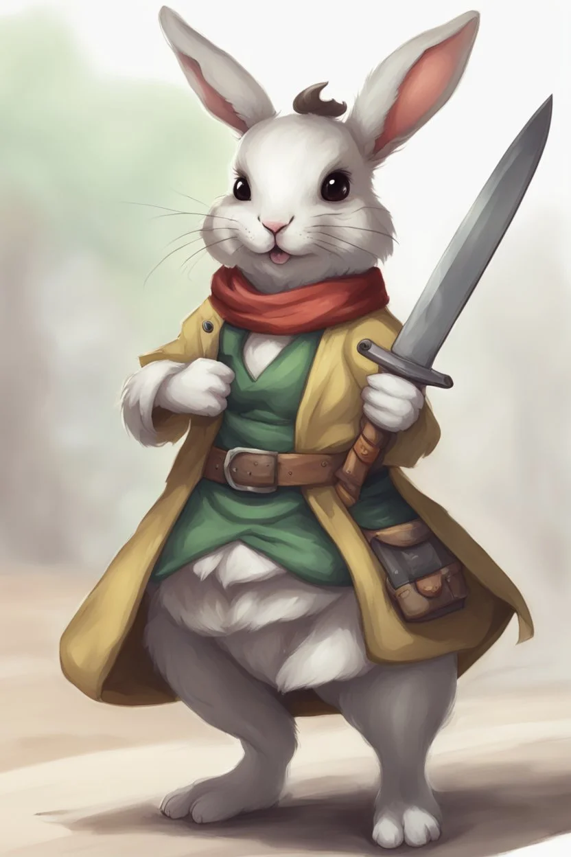 cute rogue bunny with cooking knife dnd realistic art