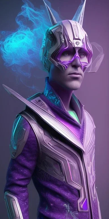 purple galaxy super villain, teal and purple smoke, full body, hyper realistic, 4k,