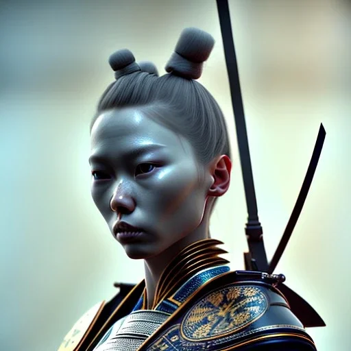 caucasian Woman samurai, cyberpunk, highly detailed, art stations, concept art, smooth, unreal engine 5, god rays, ray tracing, RTX, nanite polygons, lumen lighting, ultra detail, volumetric lighting, 3d, finely drawn, high definition, high resolution, gradient background