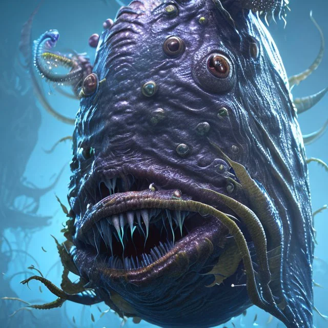 fluid ink angler fish creature, unreal engine 5, 8k resolution, photorealistic, ultra detailed