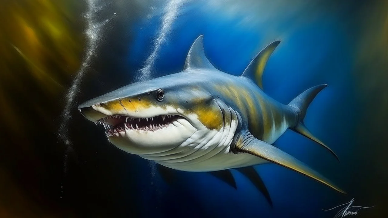 shark oil painting