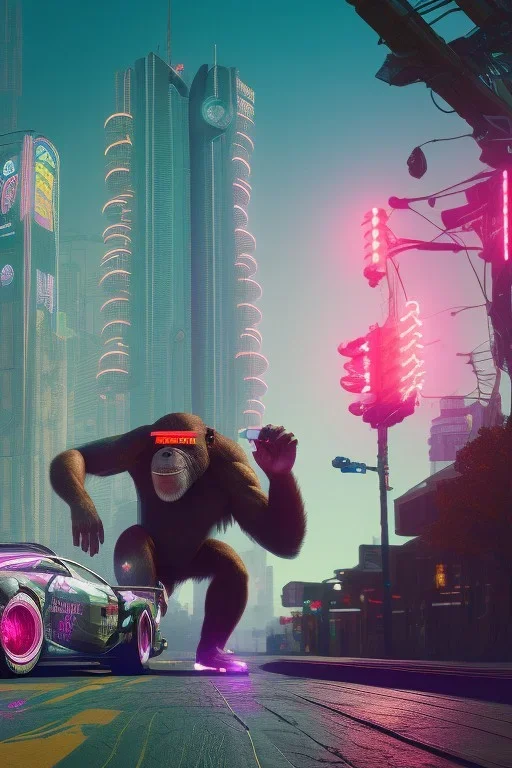 running ape, full body, 8k, cyberpunk2077