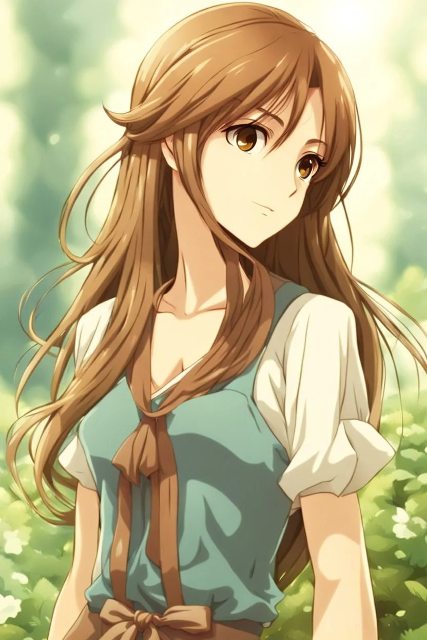 attractive anime woman with brown long hair