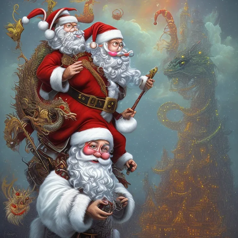 epic photo of quirky Orbison as Santa Claus riding a dragon by tim burton