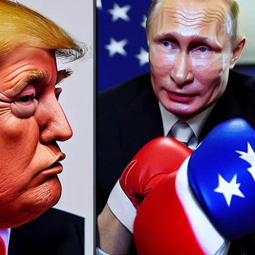 Portrait of Trump and Putin boxing