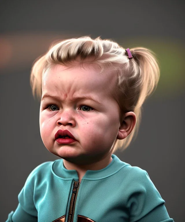 Penny Hofstadter toddler, full body, dramatic lighting, angry, hyper realistic