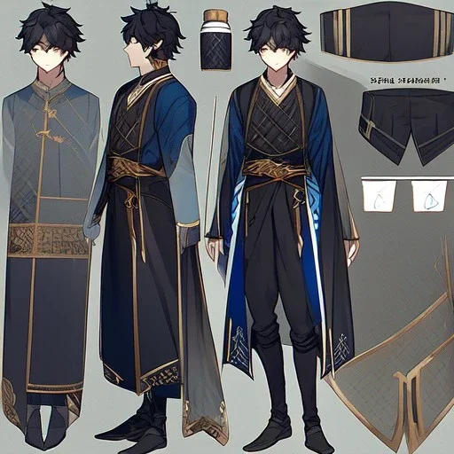 Character sheet, male, black hair, poor, cloth and leather clothes