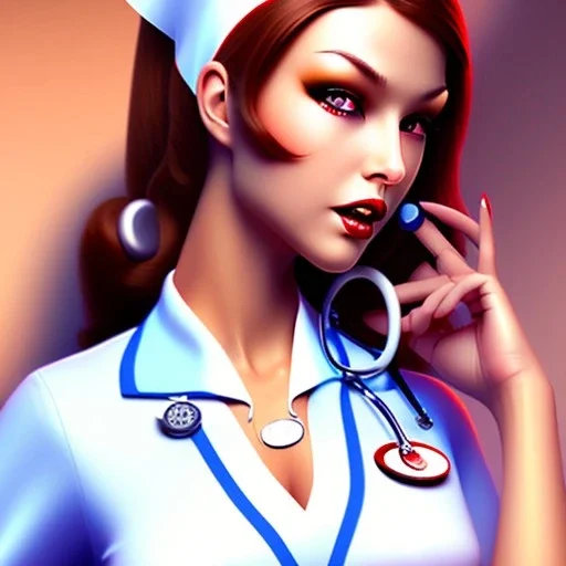 nurse, pin-up style,face and body , sexy, fine face