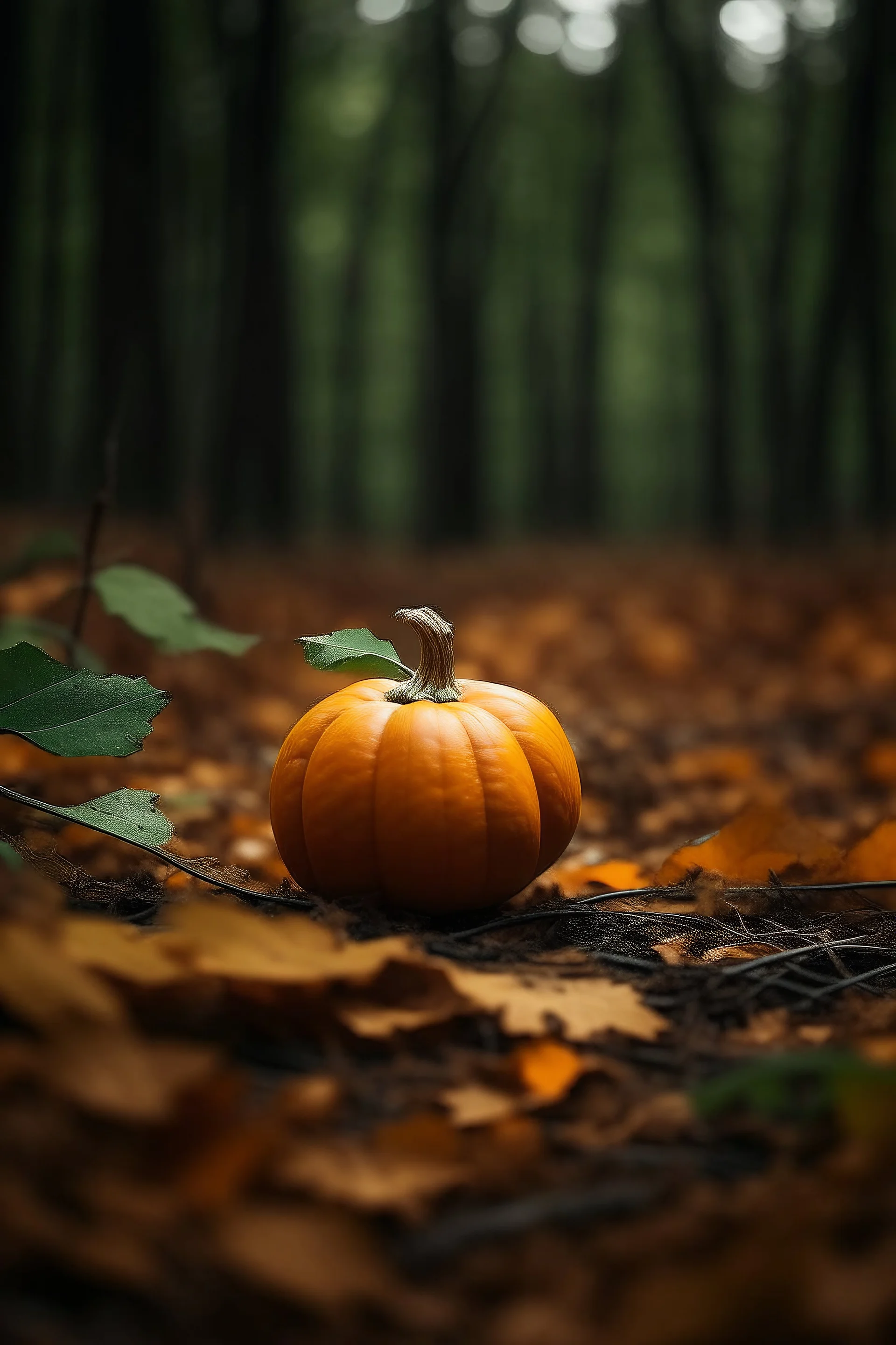 Sweet little pumpkin in the middle of a forest