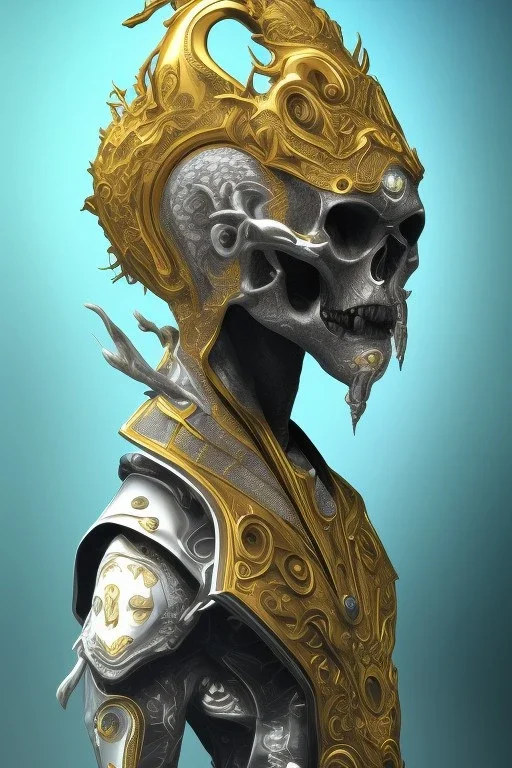 black male African alien, cracks in the voodoo head, wicked, Asian eyes, crown, blood, 8k, finely detailed, photo realistic, Boris Vallejo style turquoise skull head gold dragon space alien rain skeleton gold tooth silver helmet silver space suit spaceships