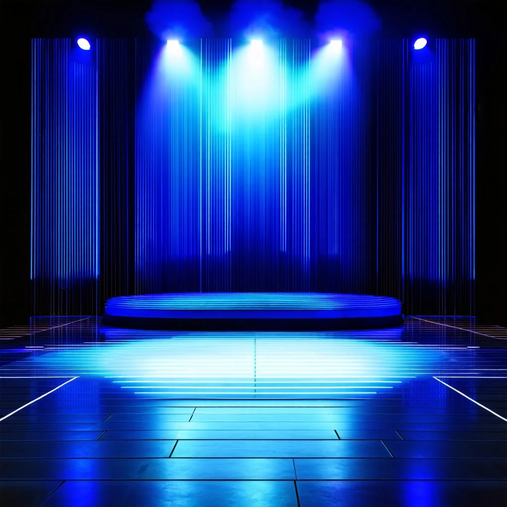 beautiful dance stage in luxury modern hall dynamic lights, modern furniture blue theme