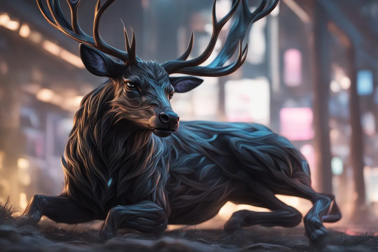 Shadow symbiote in 8k realistic anime drawing style, neon crystal antlers deer, human model, close picture, Deer them, intricate details, highly detailed, high details, detailed portrait, masterpiece,ultra detailed, ultra quality