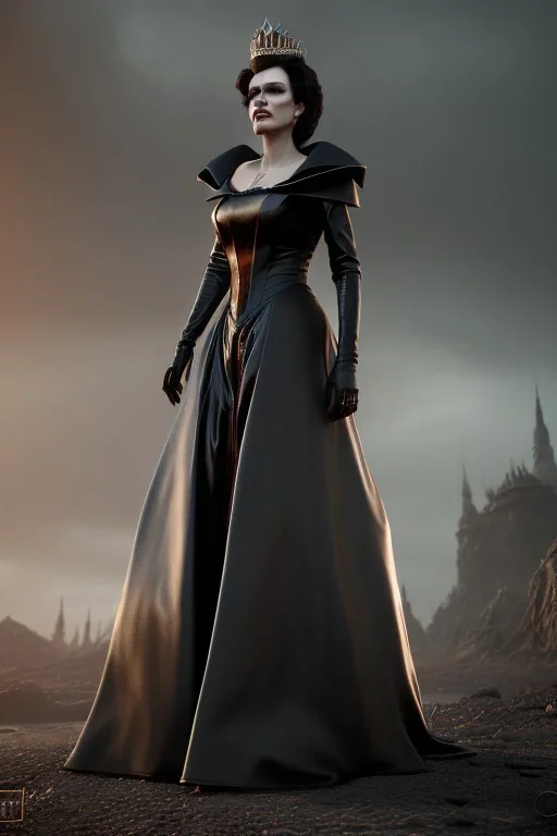 portrait of teresa orlowski as evil queen in black leather gown, leather, angry, stern look, volumetric lighting, particales,highly detailed,cinematic, deep colours,8