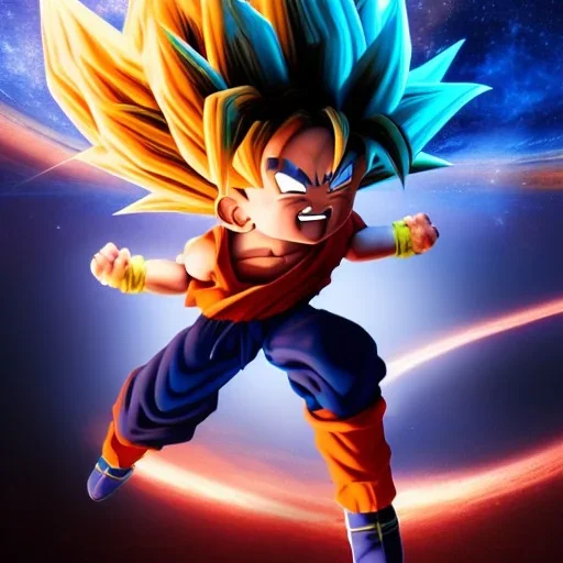 goku unreal 5, octane render,cinema4d, dynamic lighting, dramatic lighting, 4k, redshift render, highly detailed, hyper realistic, in space