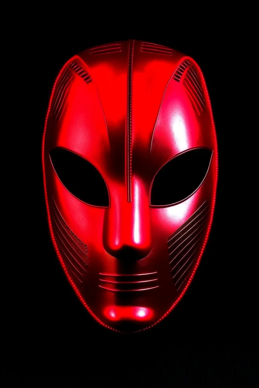 Create a metal mask that covers the full face. The eye openings should be recessed and obscure the wearer’s eyes, showing them as glowing red. It should be gunmetal gray color and have symmetrical holes over the mouth area that glow slightly red. It should be worn by a rabbit and have a black hood