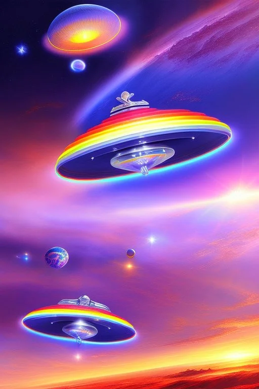 intergalactic very beautiful ufo rainbow futurist