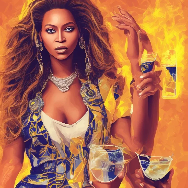 beyonce playing rock paper scissors drinking a margarita wearing a large "Terminal" logo