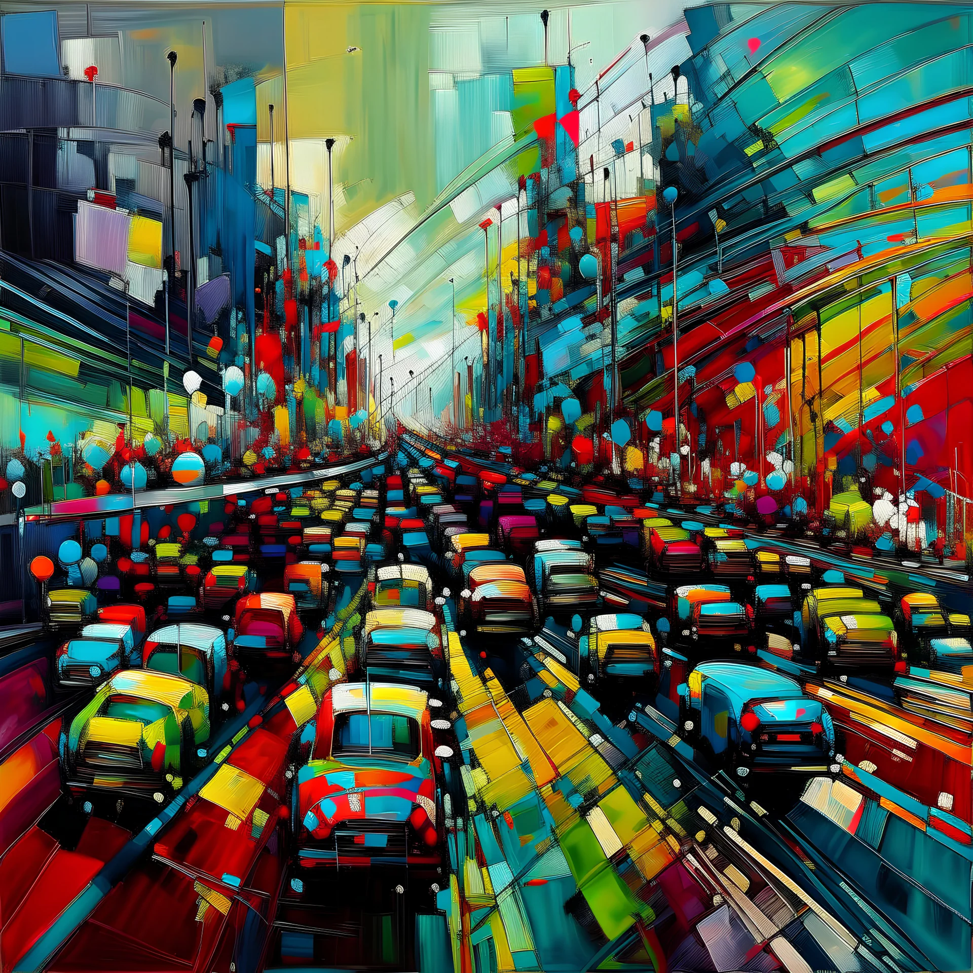 Abstract painting Crowded highway