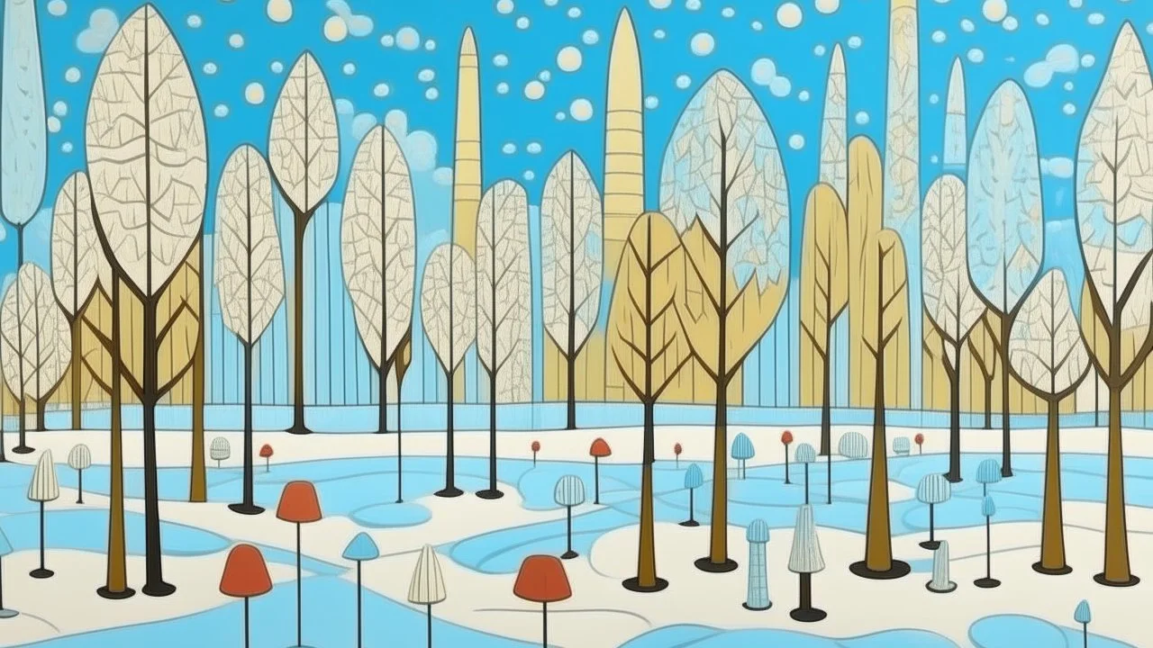 A pale sky blue winter wonderland made out of ice cream and popsicles painted by John Brack