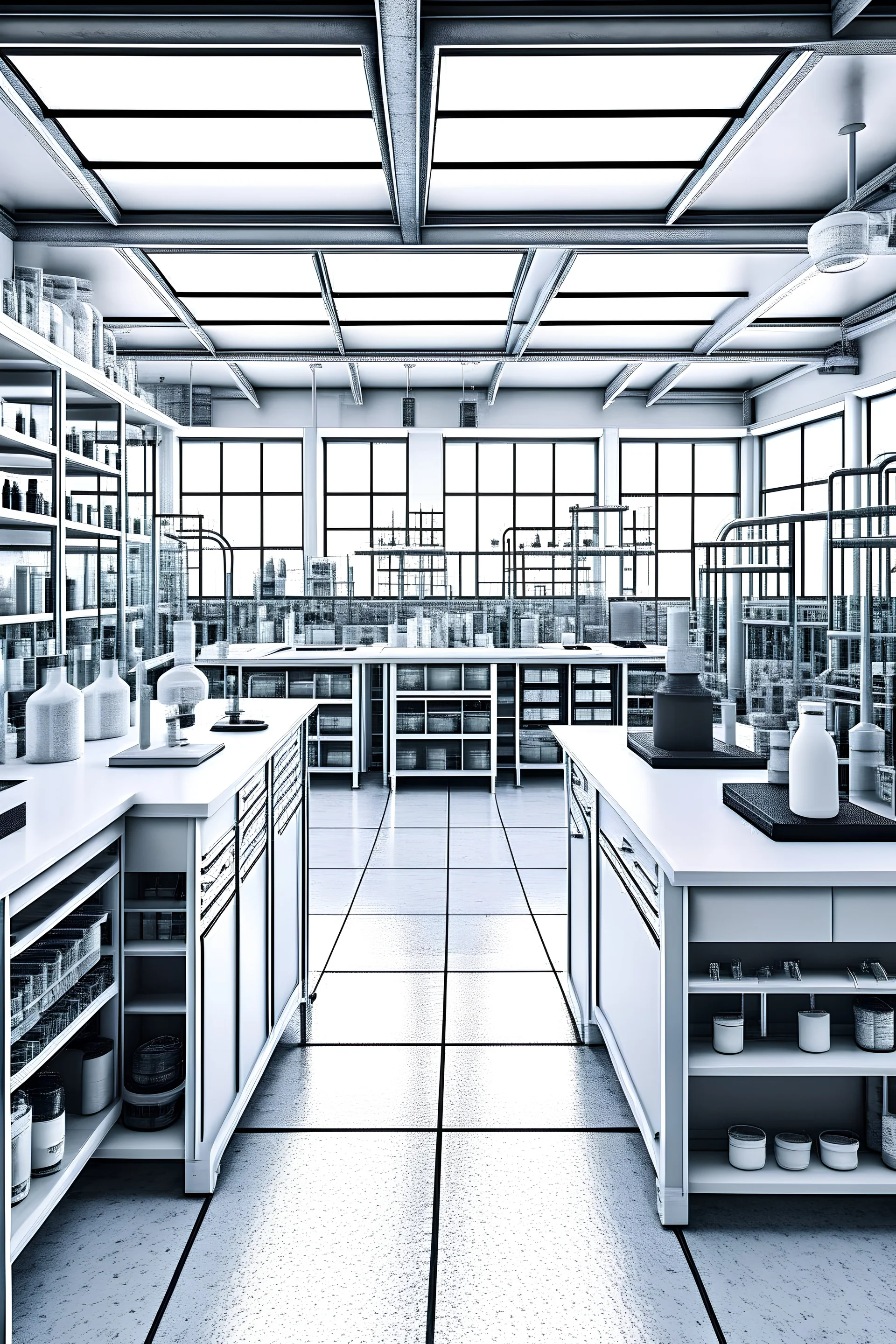 A chemical laboratory full of chemical laboratory tools in a large area