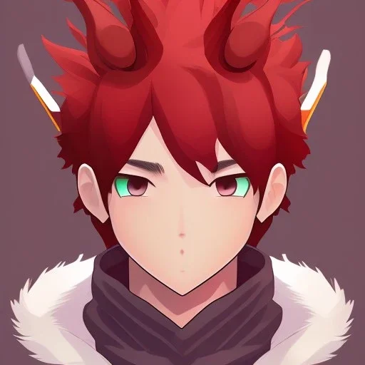 anime discord profile picture of man with short black hair with red streaks, with dragon horns on top of his head, looking mischievous