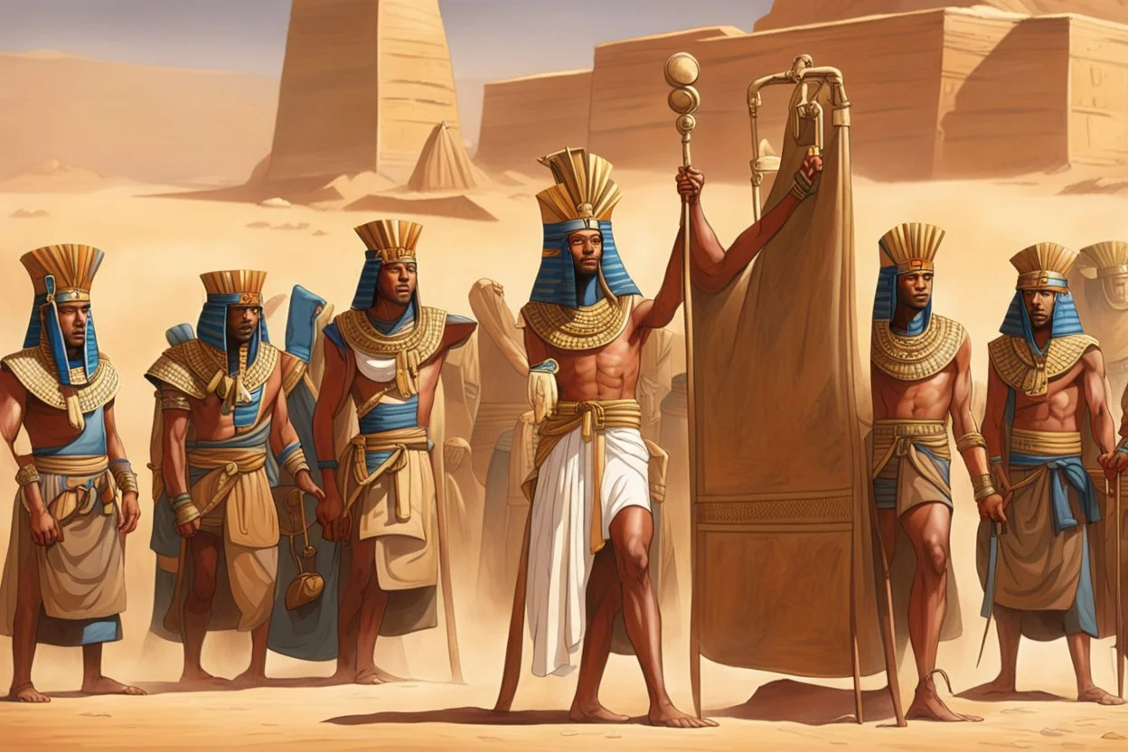 Pharaoh's assistant orders his soldiers to enter the leather bags