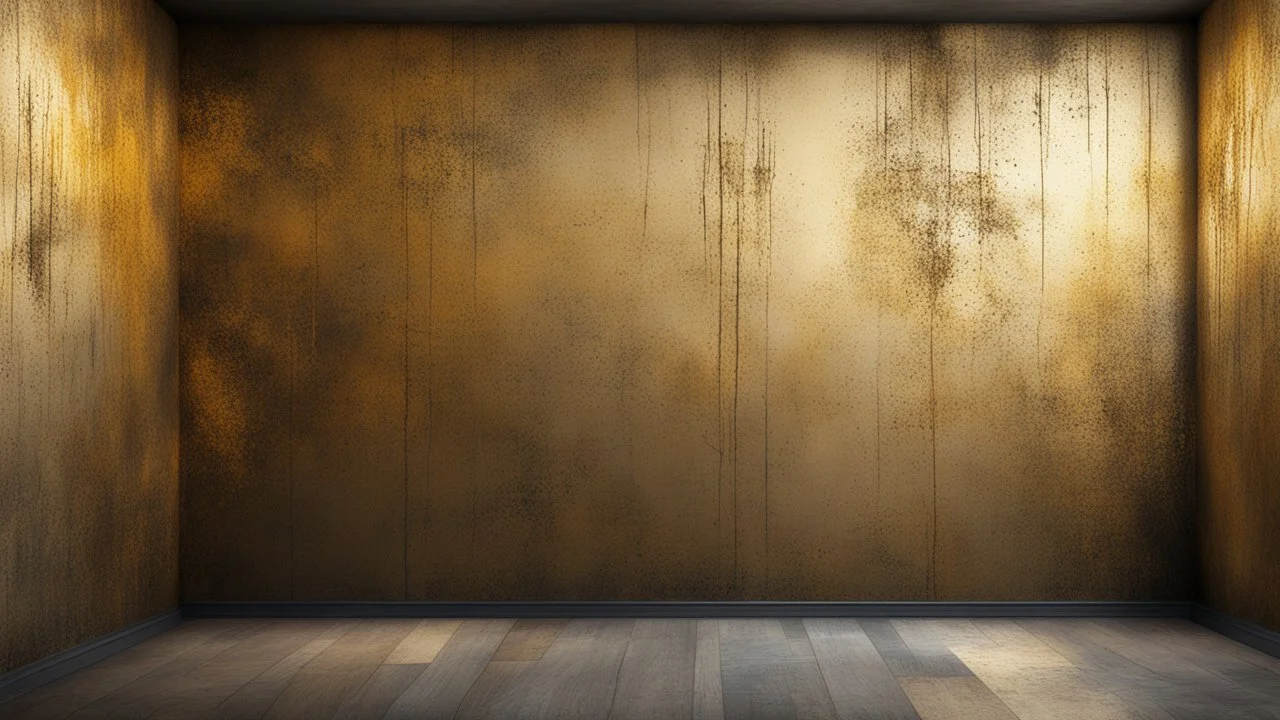 Hyper Realistic grungy-glowing-golden-scratched-blocked-wall textured room