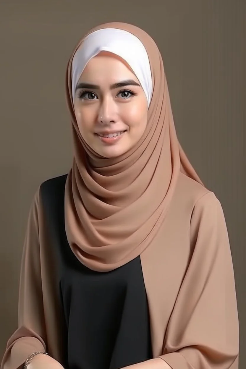 a muslim woman, fair skin, Malay race, standing posture, young executive