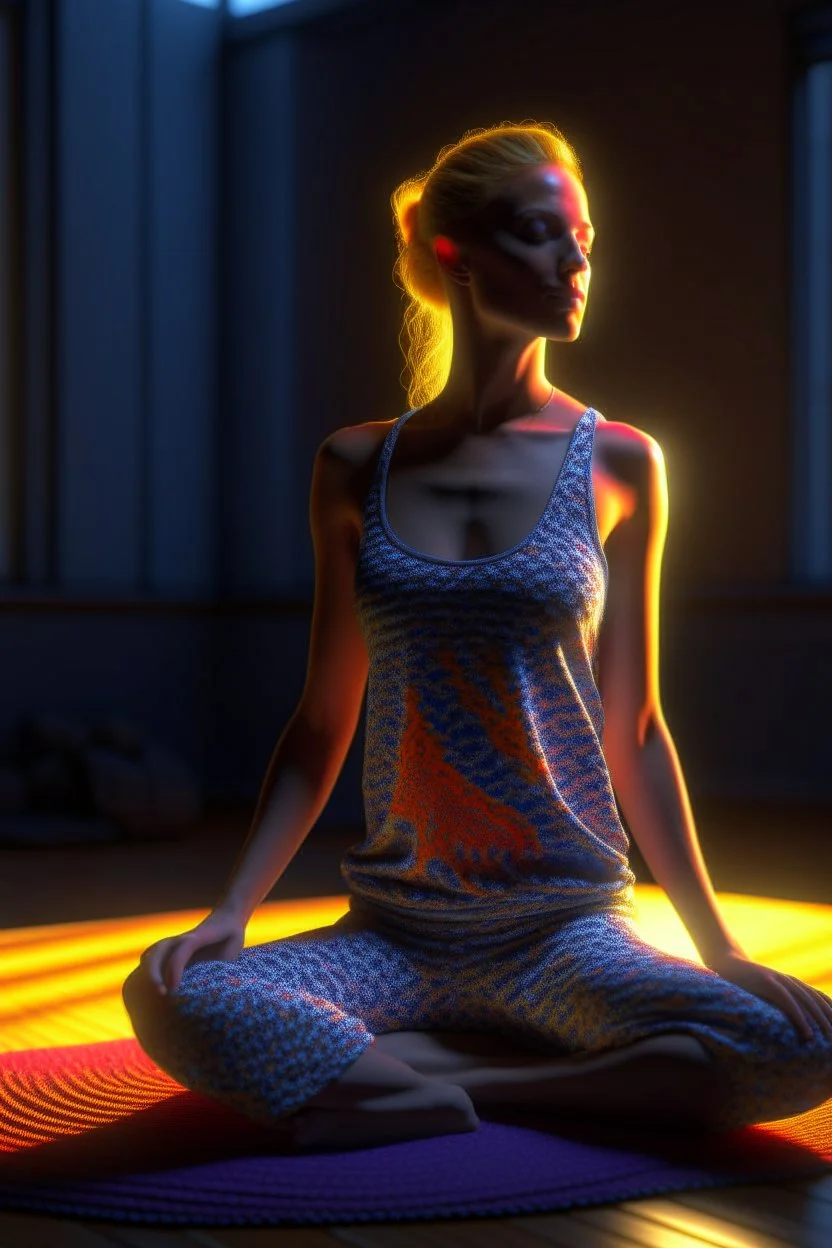 fiadh dress, yoga, 4k, downlight, depth of field, photorealism