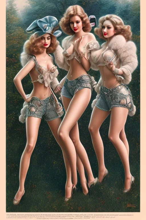 Four Ziegfeld Girls on jeans walking