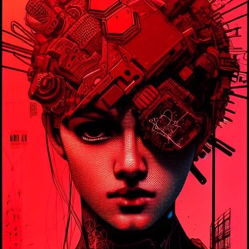 beautiful punk girl, hyper detailed, hyperdetailed, intricately detailed, illustration by <kilian eng> <Yoji Shinkawa>, darkred tones,