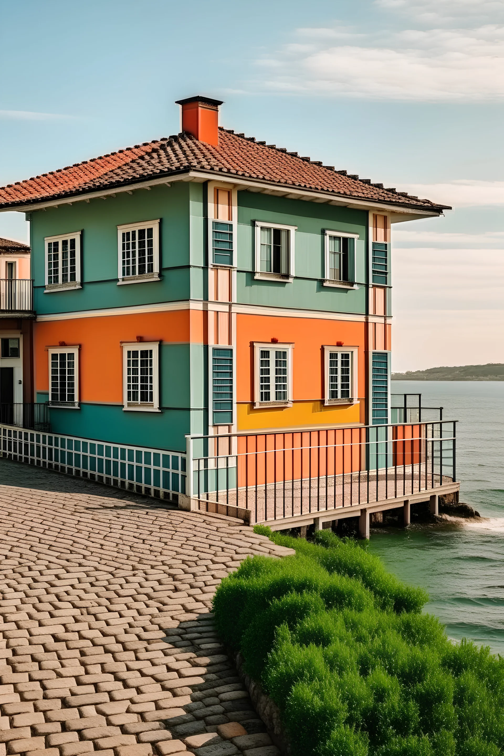 a house by the sea in italy, only the lines with colour indications