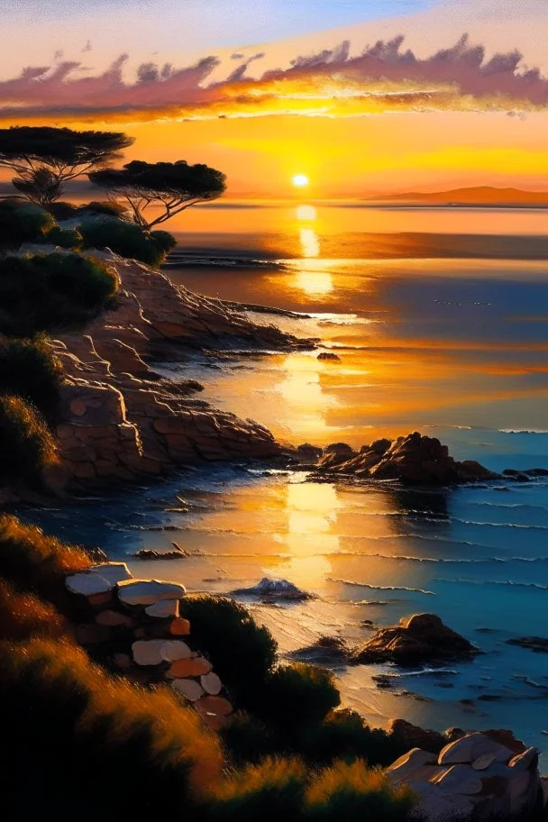 Cap Salou, sunset, painting, ocean view