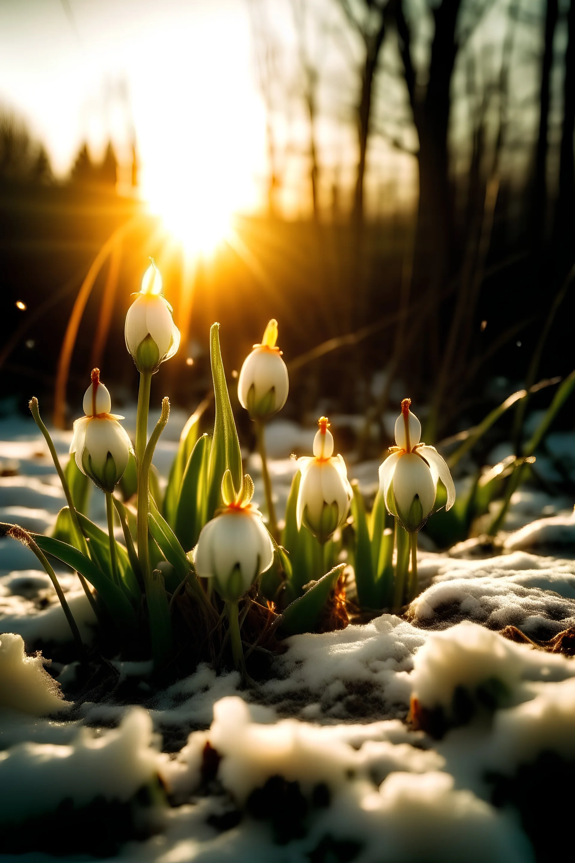 Imbolc, candles, snowdrop flowers, melting snow, blooming flowers, Sun, phone wallpaper