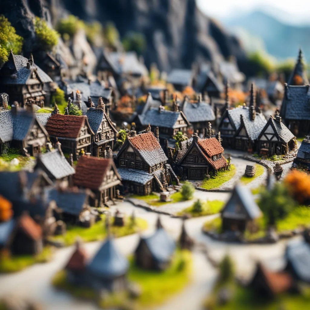 Miniature village Mordor Orc tilt-shift