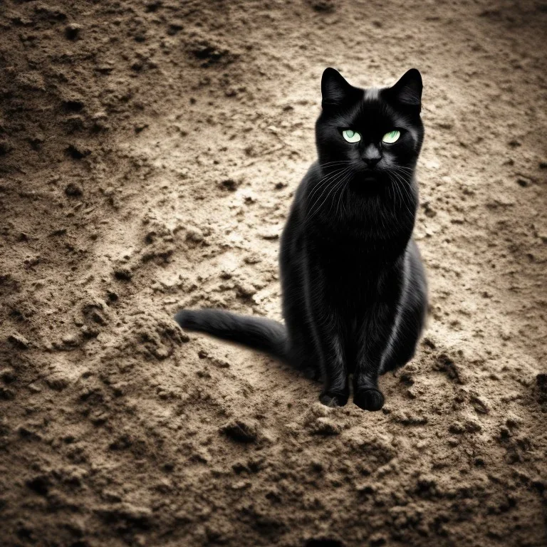 a black cat full of mud and dirt looks sad