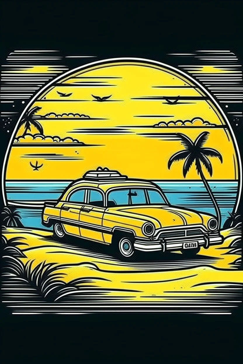 A ilustration of TAXI, beach, middle ground design, t-shirt design, no black ground, vector, 4k