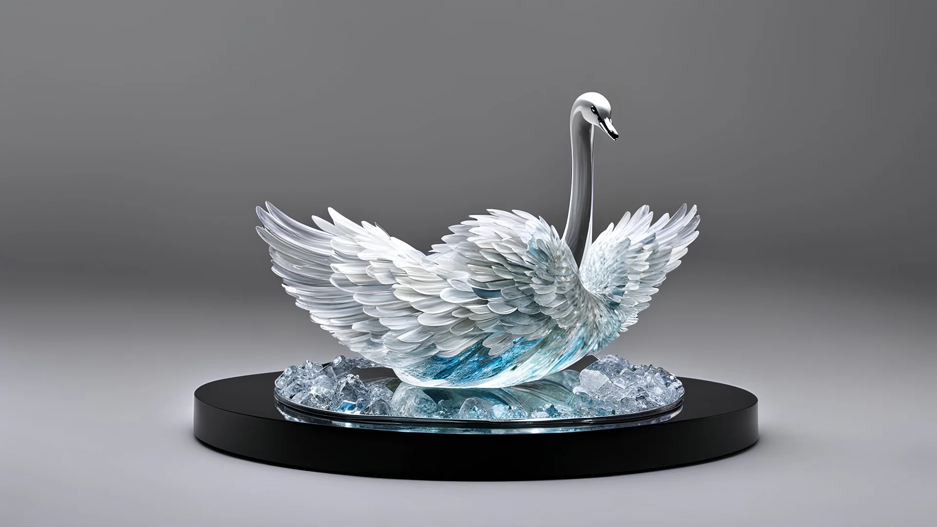 museum, (crystal swan:1.3) on a stand, hand shape