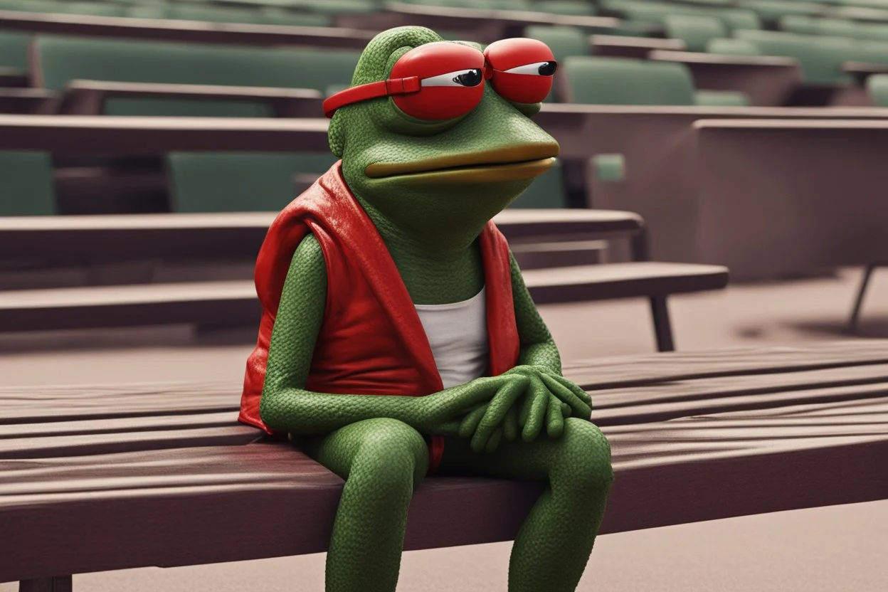 A cool Pepe sitting on the bench