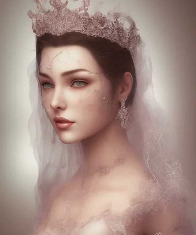 veil head Muslim Princess, covered chest, black eyes no top with roses and crown, 8k resolution