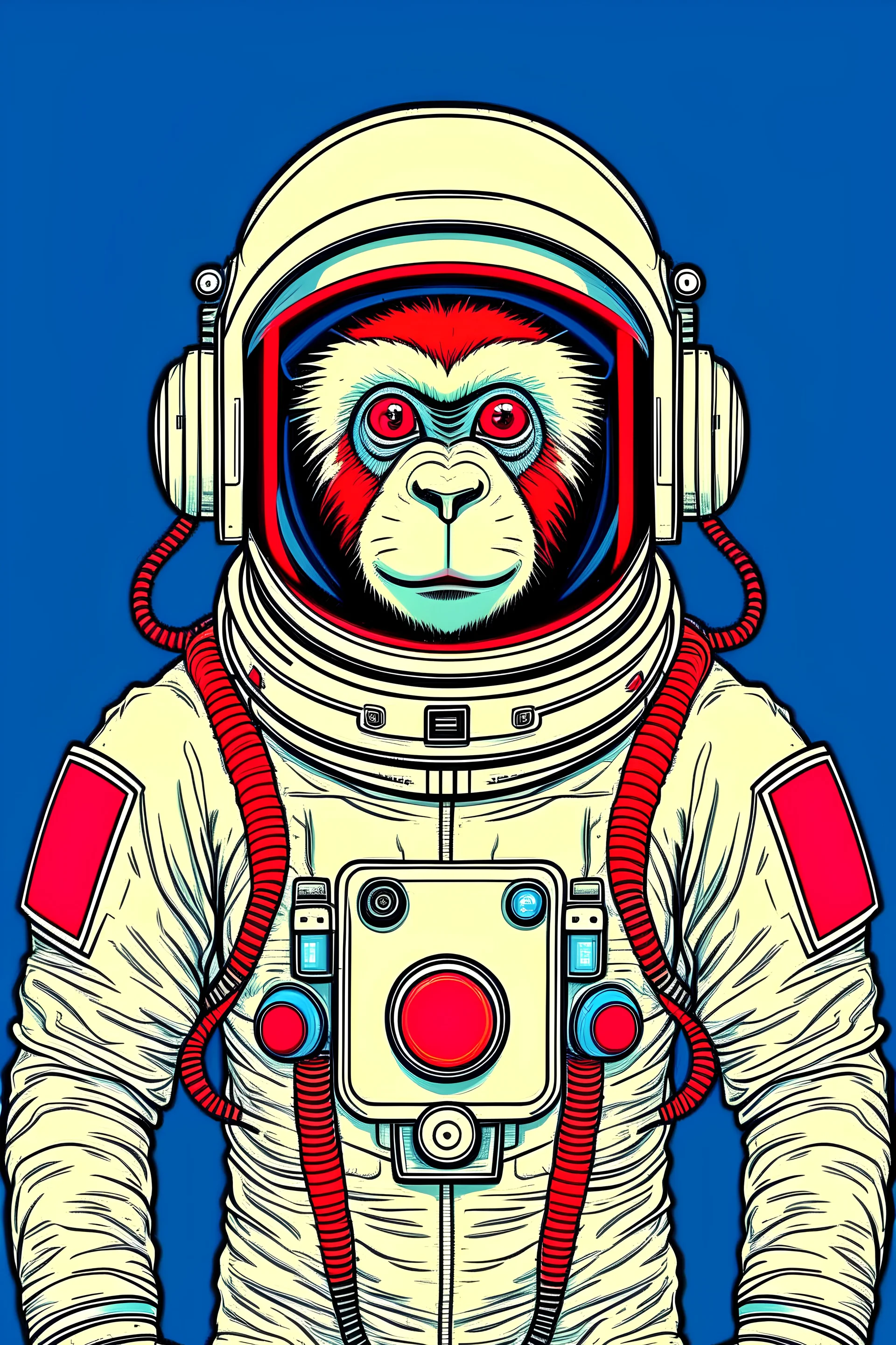 create a set of 100 images for minting as NFT's. the theme of the collection is astronaut monkeys. they should be posing as if having their portrait taken showing upper body and head only. each should have an individual character and be attractive to potential collectors of NFTs. take inspiration from the cold war space race, NASA, USSR cosmonauts and science fiction imagery. using this as an example ensure only one monkey per image