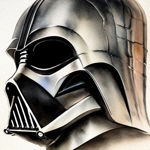 photorealistic darth vader helmet, watercolor illustration by <agnes cecile> <Yoji Shinkawa>, natural tones, ornate and intricate detail , soft smooth lighting, soft pastel colors,