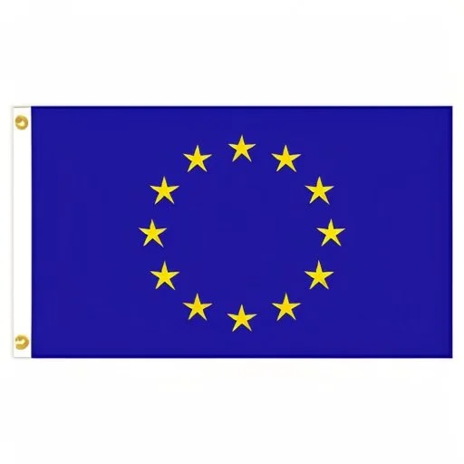 Drapeau union européenne brûlé sur un mat.